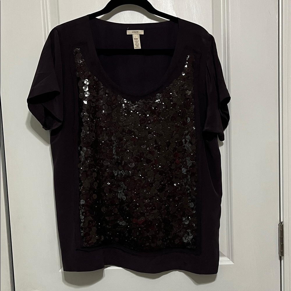 J. Crew Sequin Silk Purple Blouse Sz Large